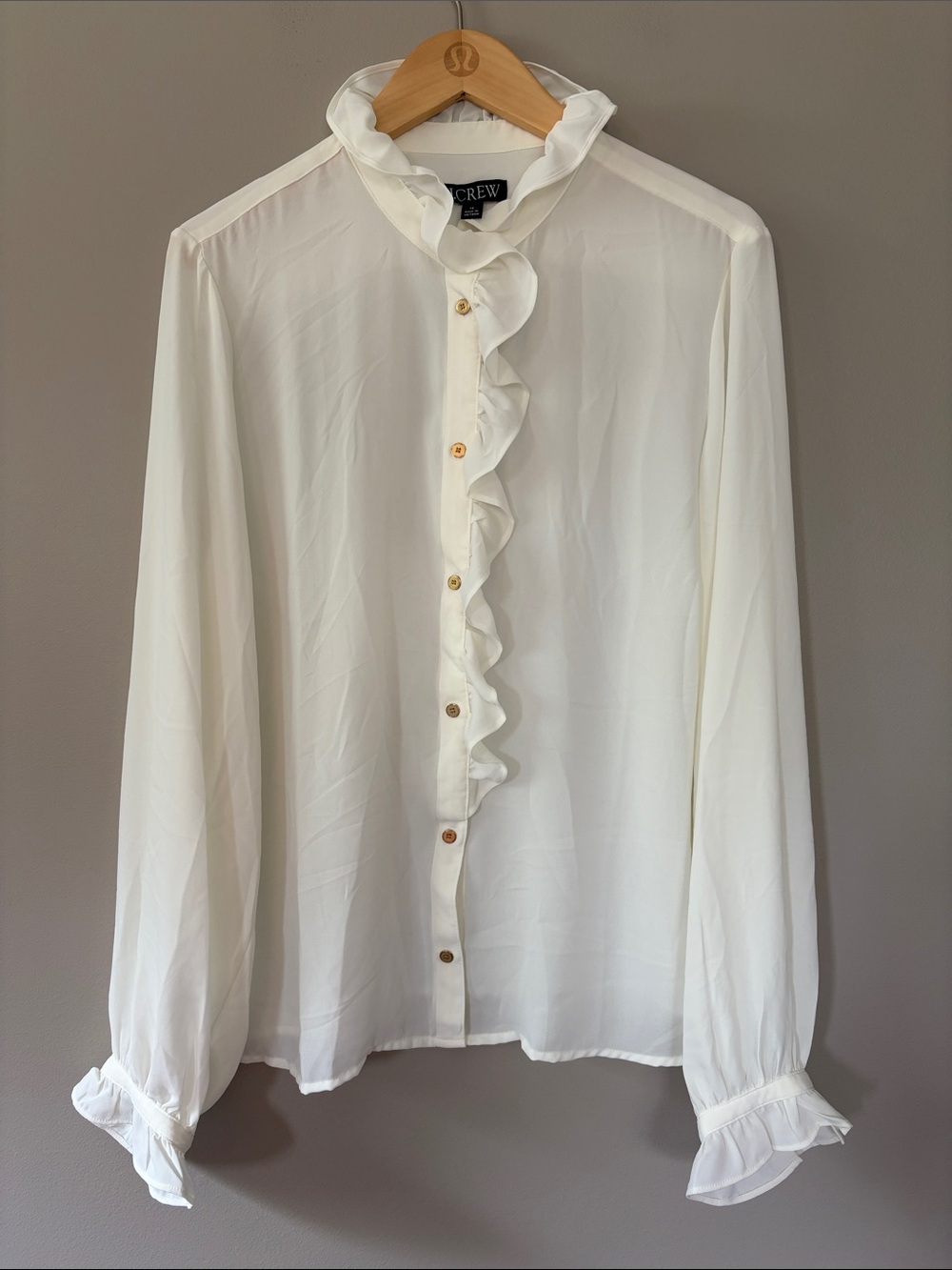 J. Crew Button Down Ruffle Drapey Cottage Top Size 16 Ivory Off-White Cream NWT - Picture 2 of 11